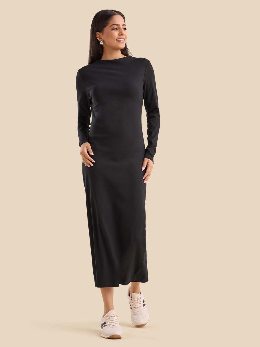 Plain Shift Dress with Slit