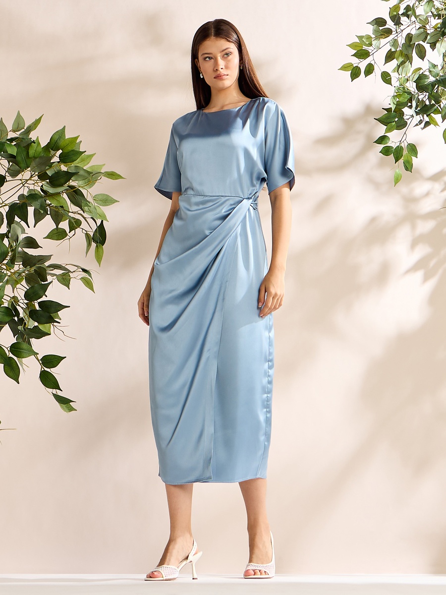 Satin Drape Dress with Extended Sleeves For Women at Bahrain