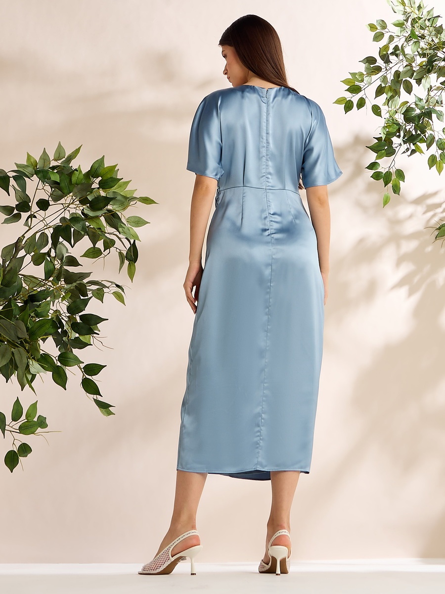 Satin Drape Dress with Extended Sleeves