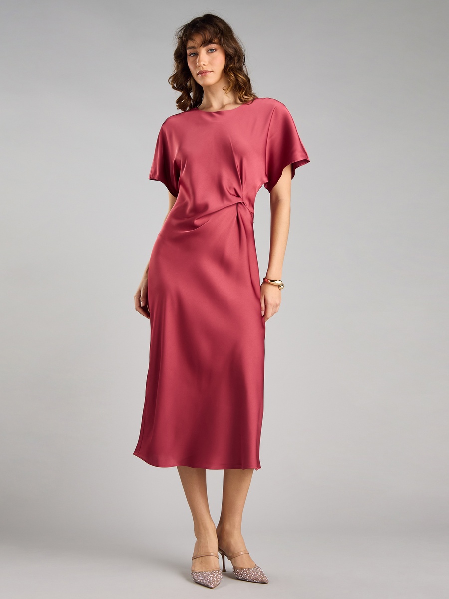 Plain Satin Dress with Knot Detail