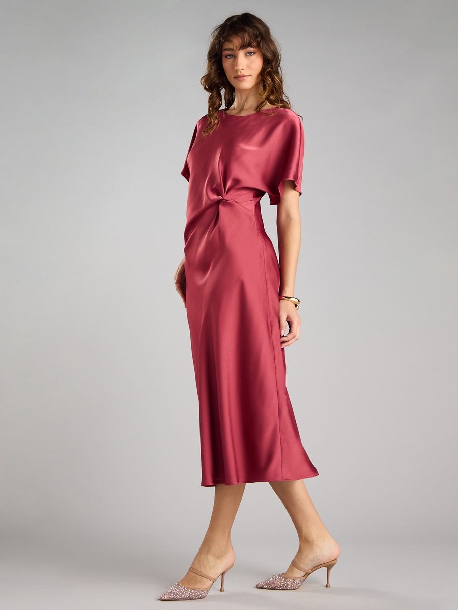 Plain Satin Dress with Knot Detail