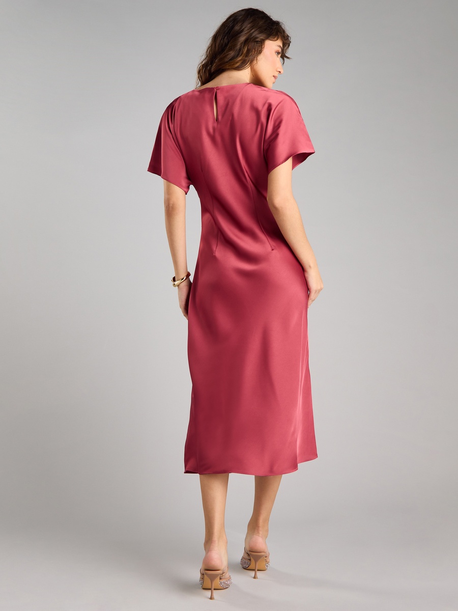 Plain Satin Dress with Knot Detail