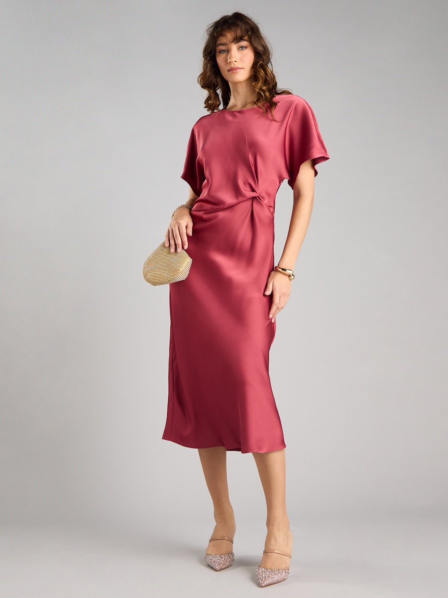 Plain Satin Dress with Knot Detail
