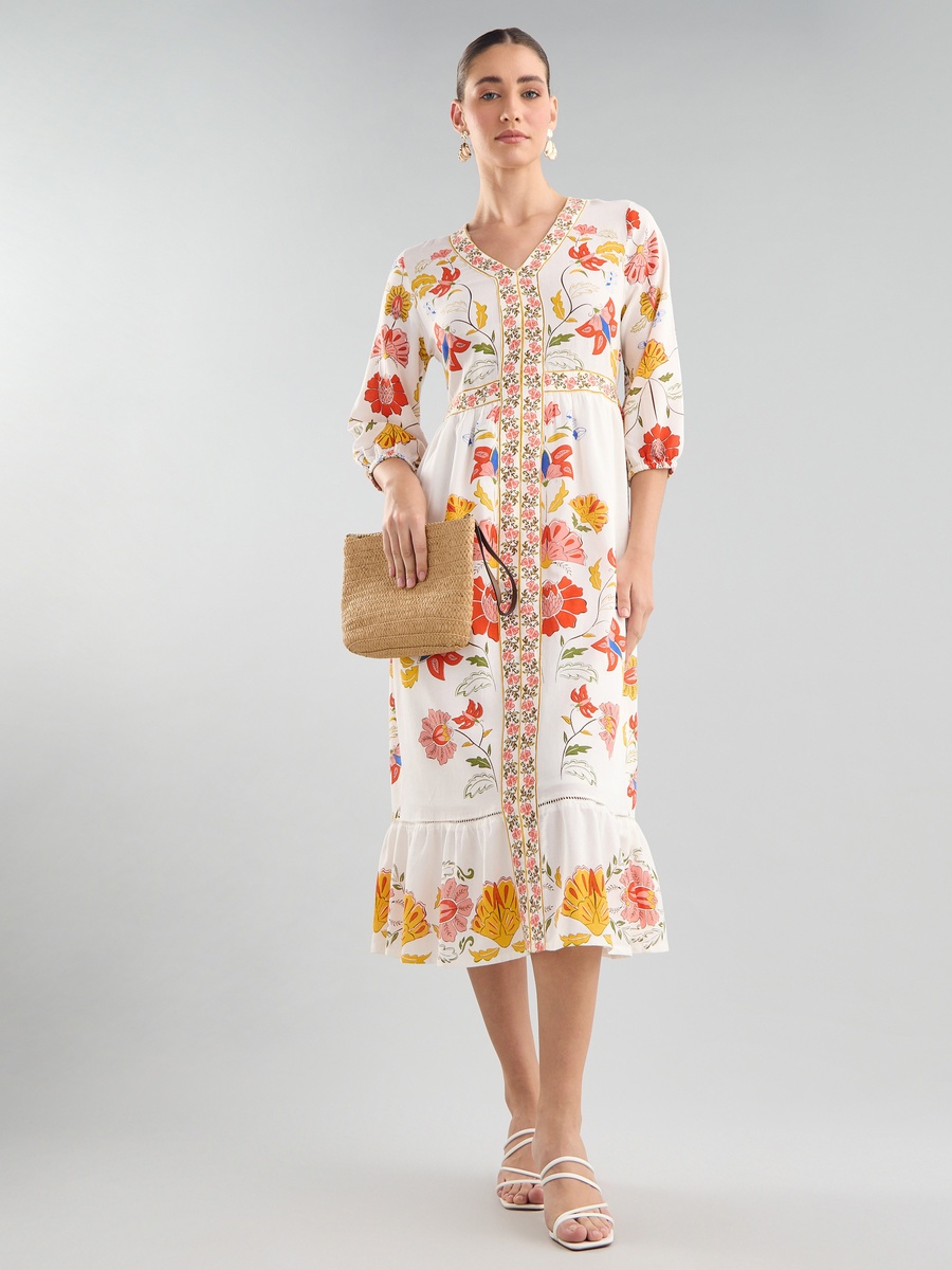Floral Print V Neck Dress