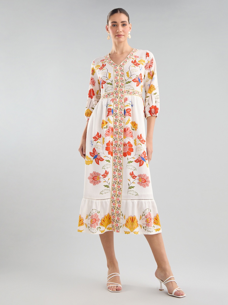 Floral Print V Neck Dress