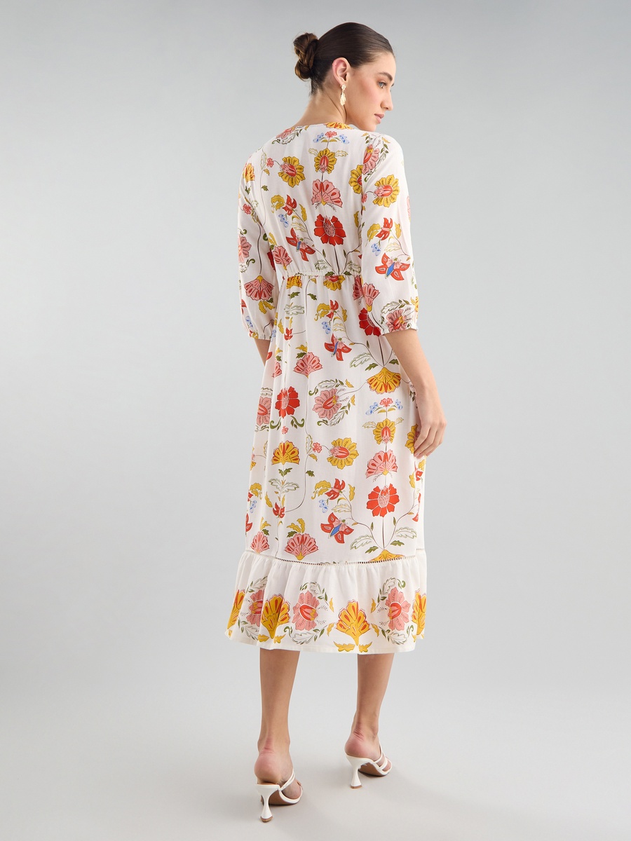 Floral Print V Neck Dress