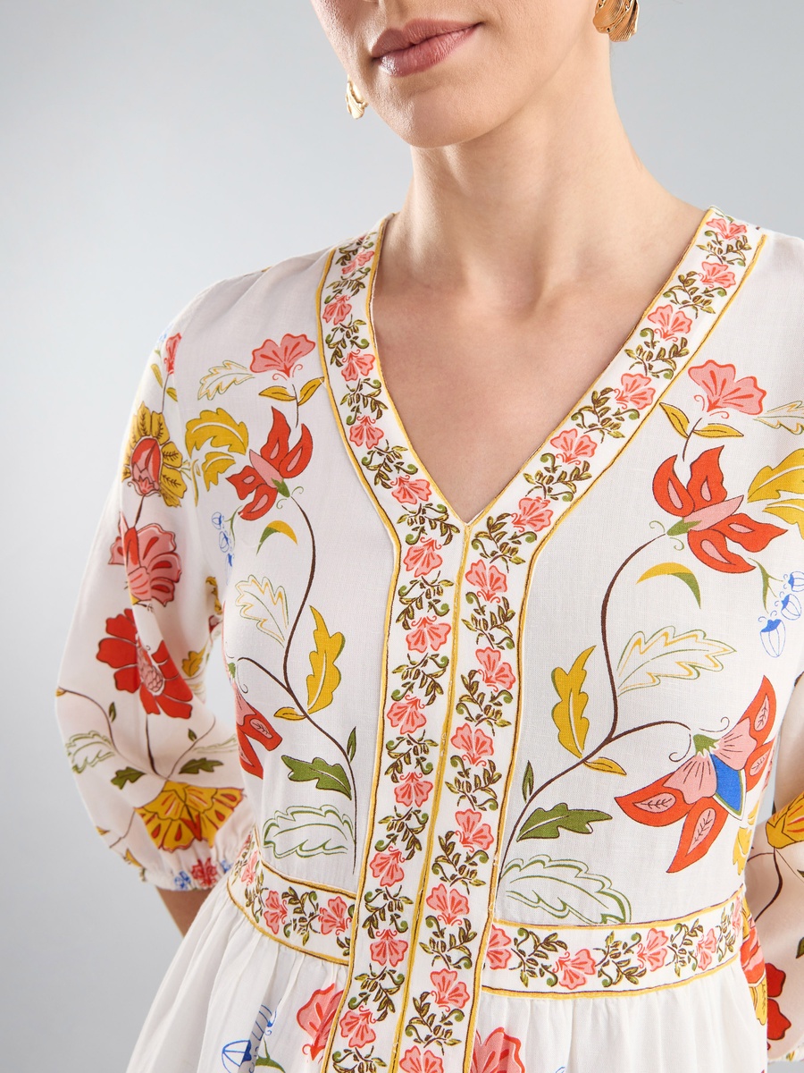 Floral Print V Neck Dress
