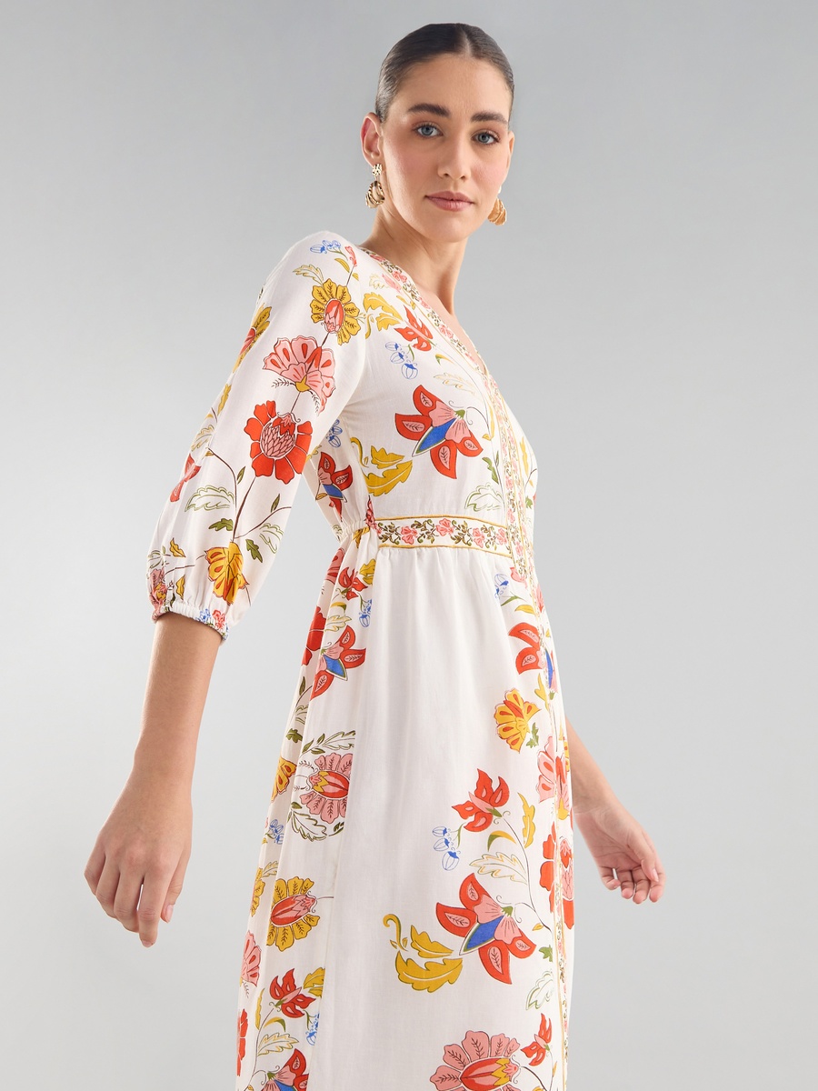 Floral Print V Neck Dress