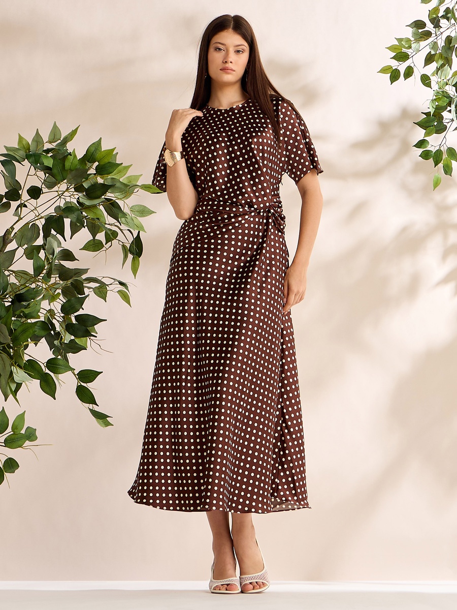 Polka Dot Print Dress with Knot Accent