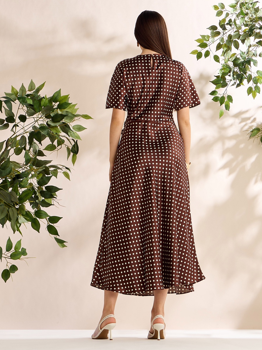 Polka Dot Print Dress with Knot Accent