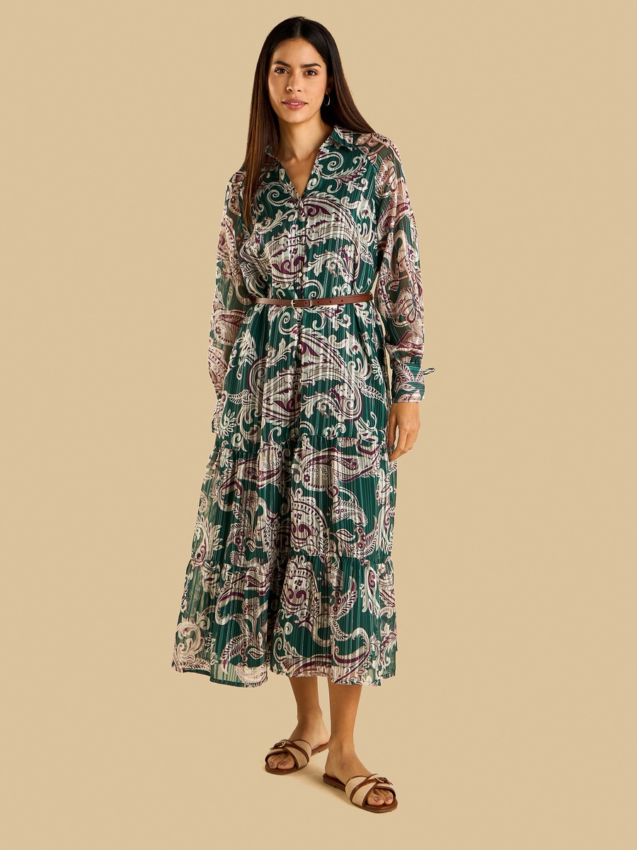 Paisley Print Belted Shirt Dress