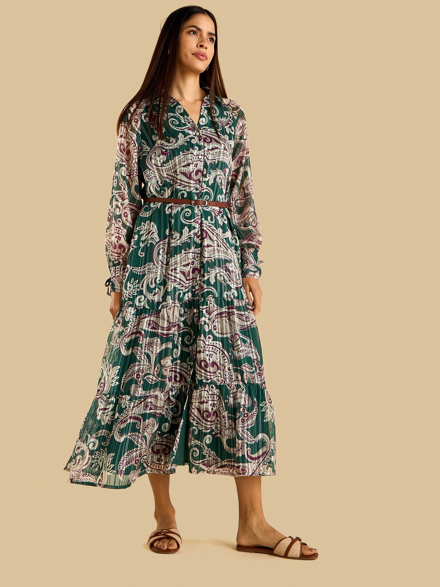 Paisley Print Belted Shirt Dress