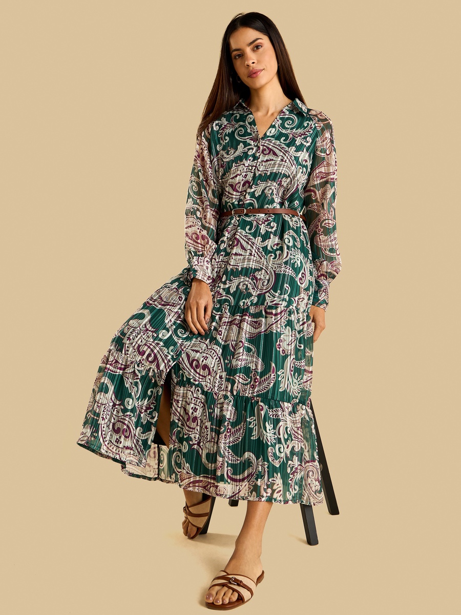 Paisley Print Belted Shirt Dress