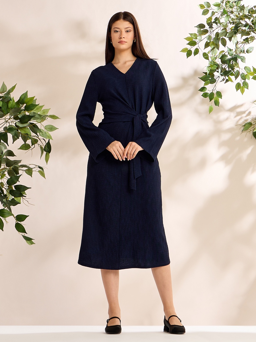 Textured V Neck Dress
