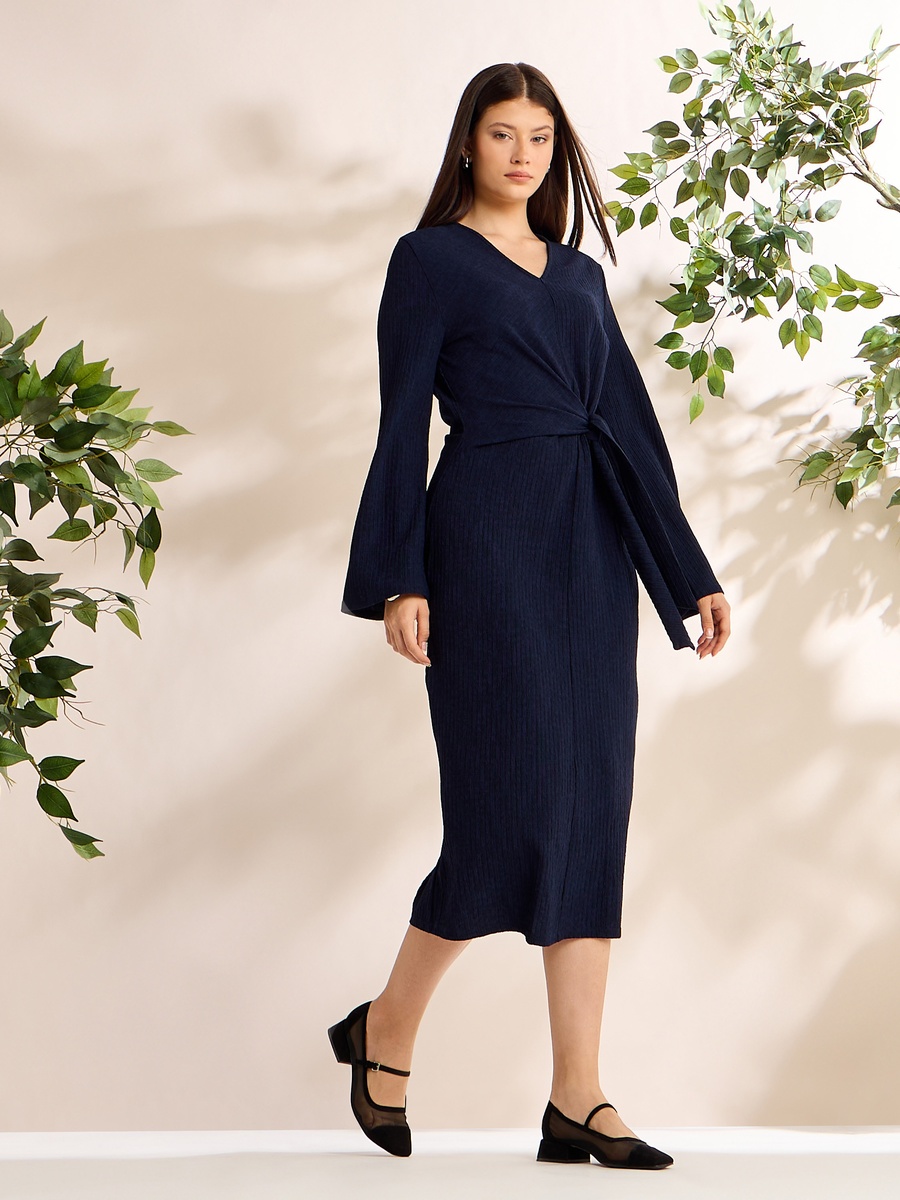 Textured V Neck Dress