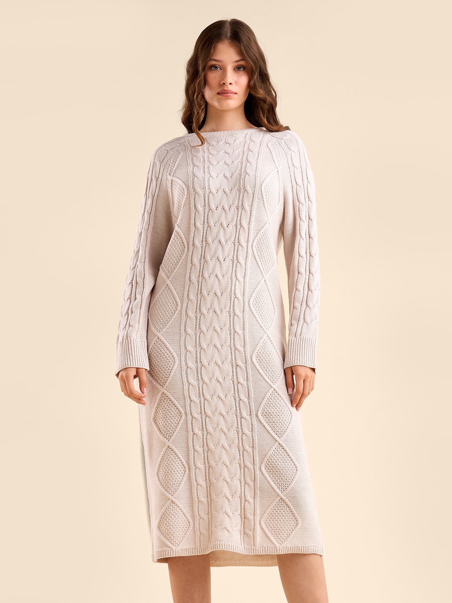 Textured Cable Knit Sweater Dress