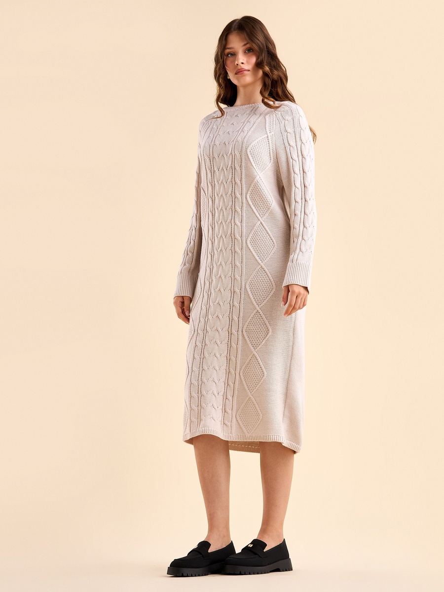 Textured Cable Knit Sweater Dress