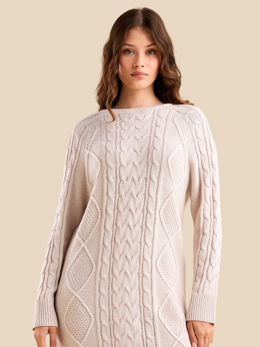 Textured Cable Knit Sweater Dress