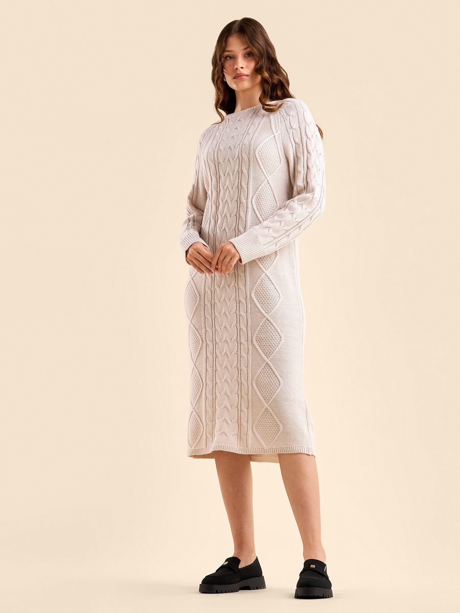 Textured Cable Knit Sweater Dress