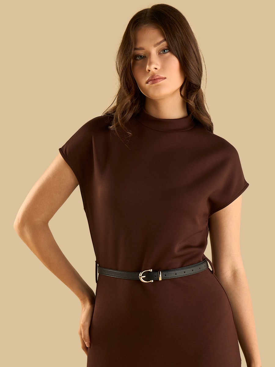 Asymmetric Hem Belted Dress
