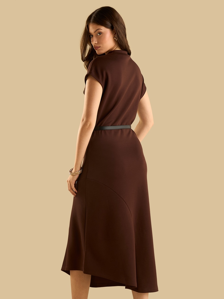 Asymmetric Hem Belted Dress