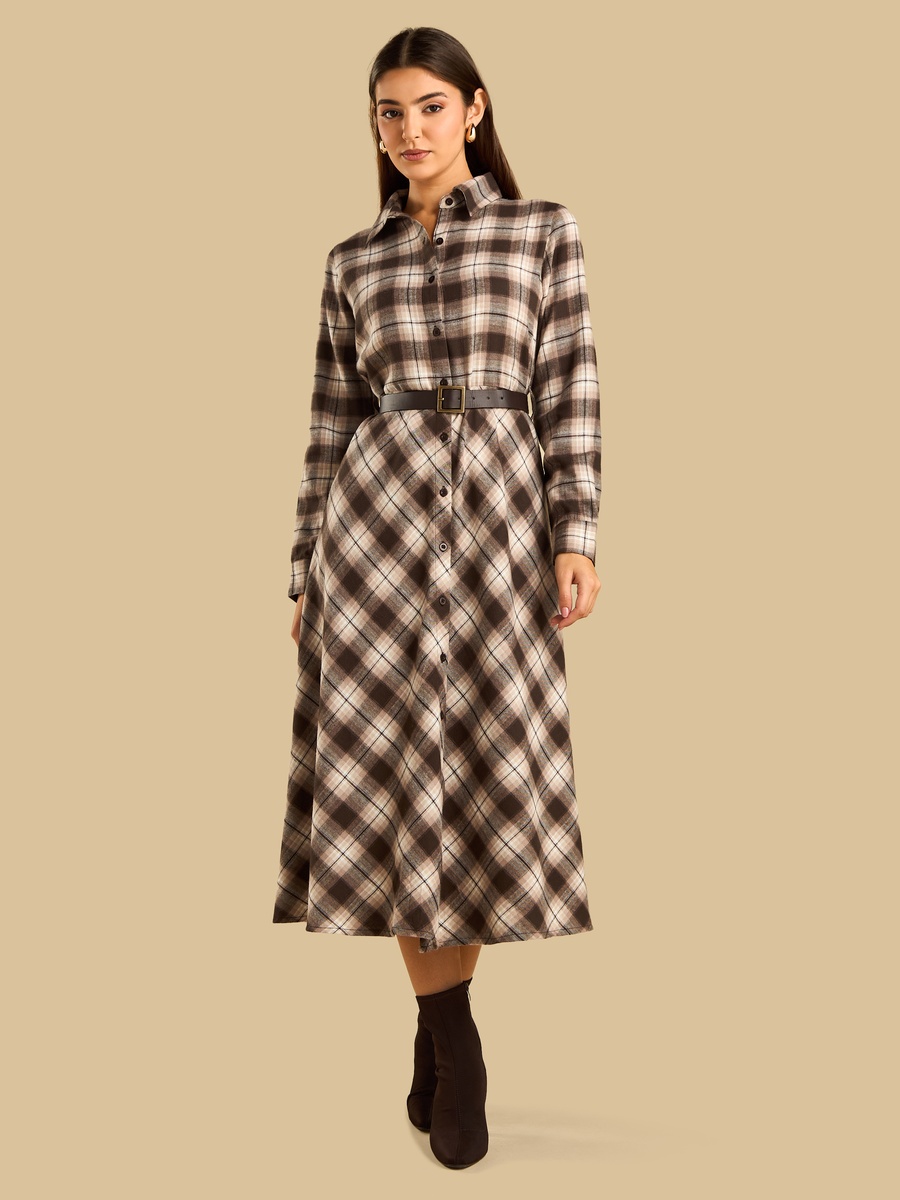 Checked Shirt Dress with Belt