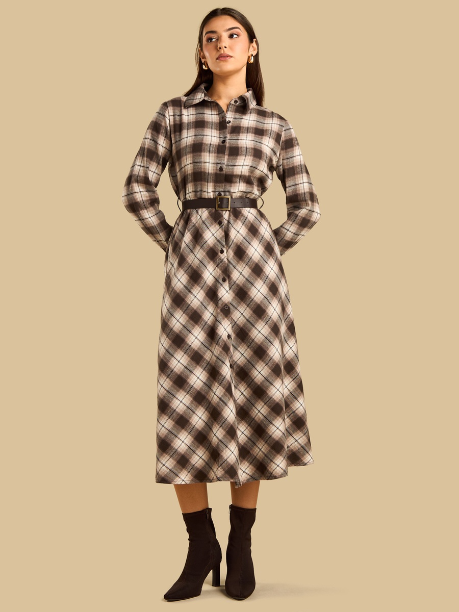 Checked Shirt Dress with Belt