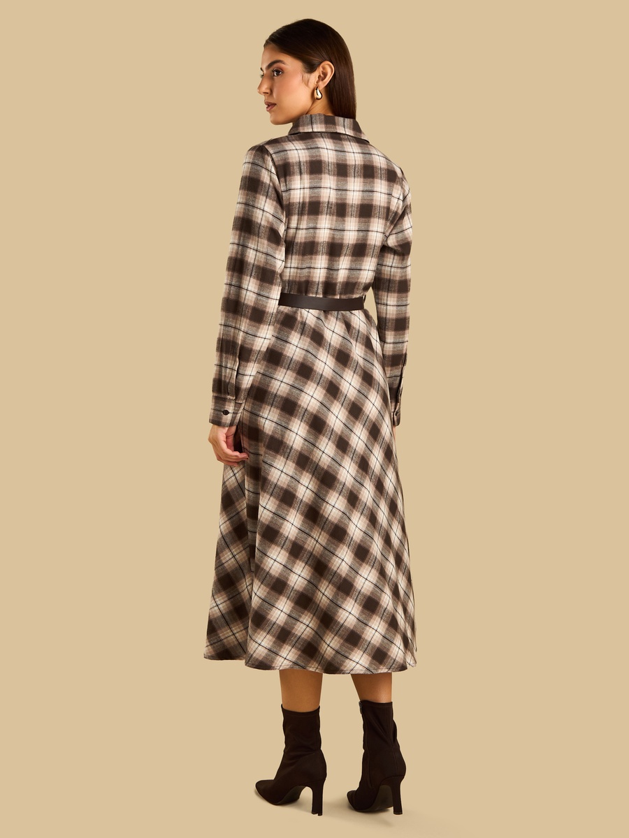 Checked Shirt Dress with Belt