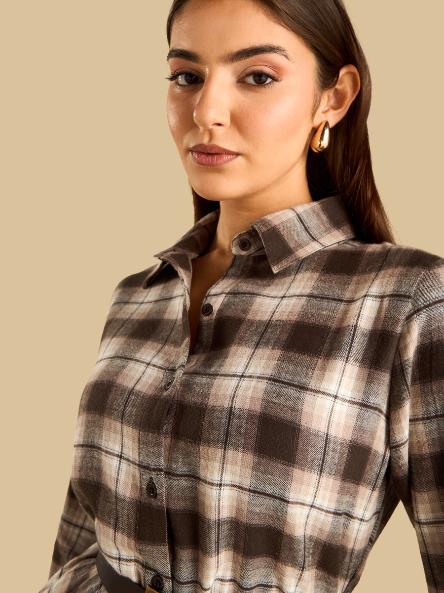 Checked Shirt Dress with Belt