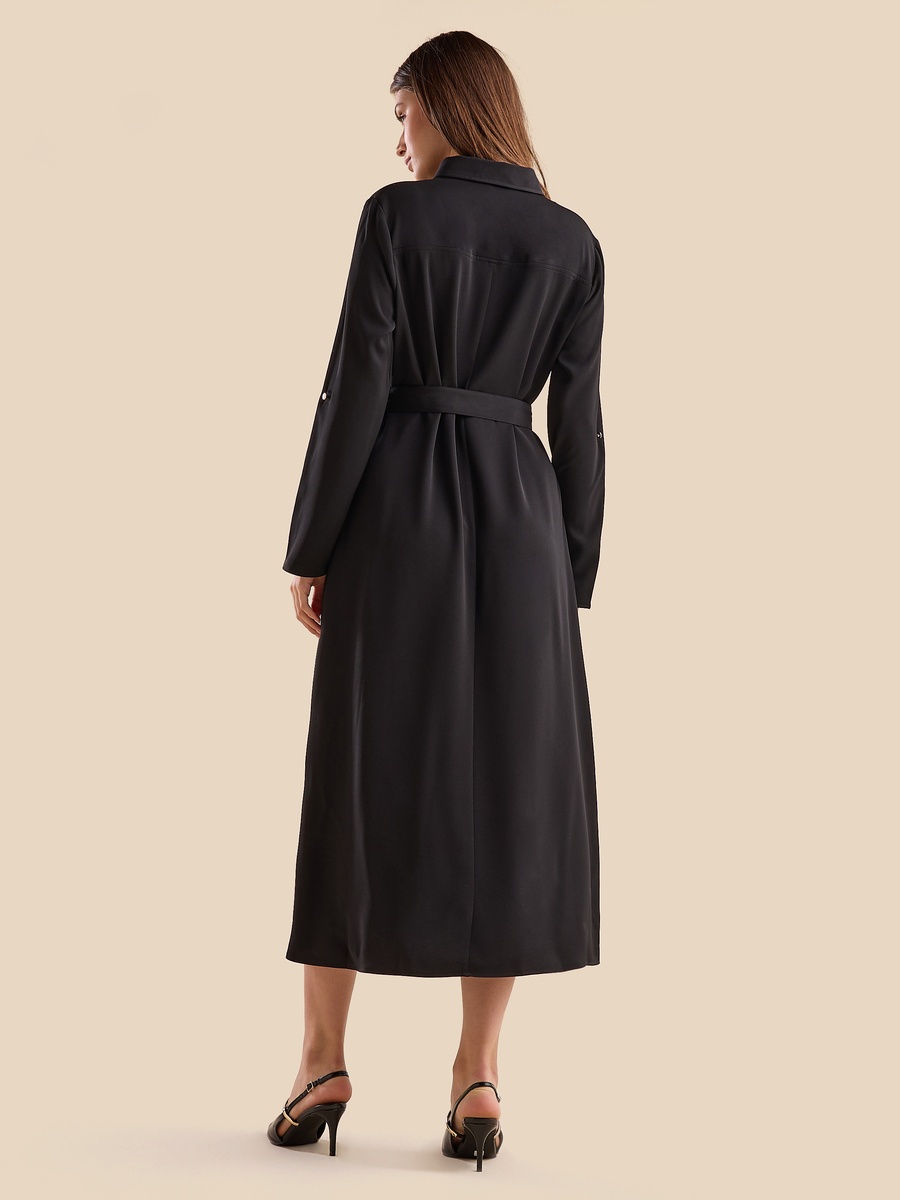 Plain Belted Shirt Dress