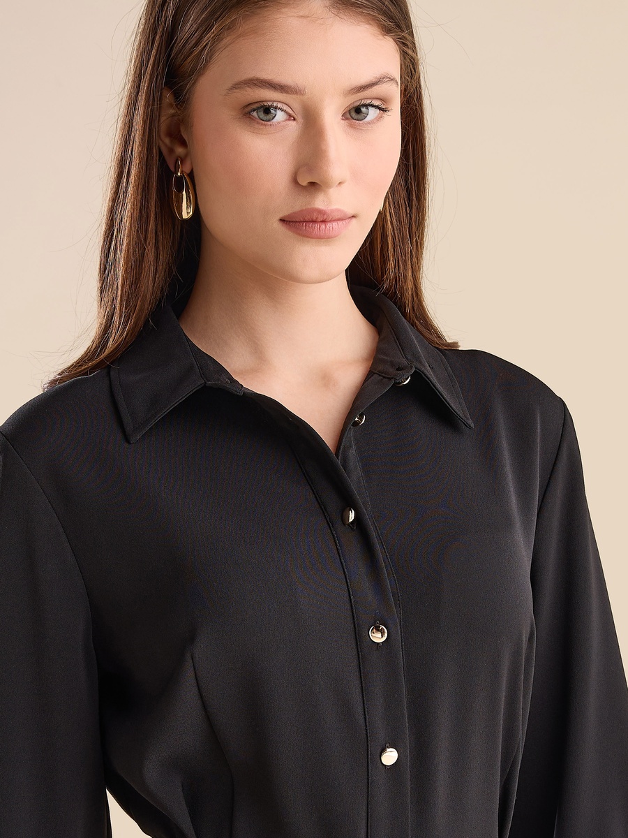 Plain Belted Shirt Dress