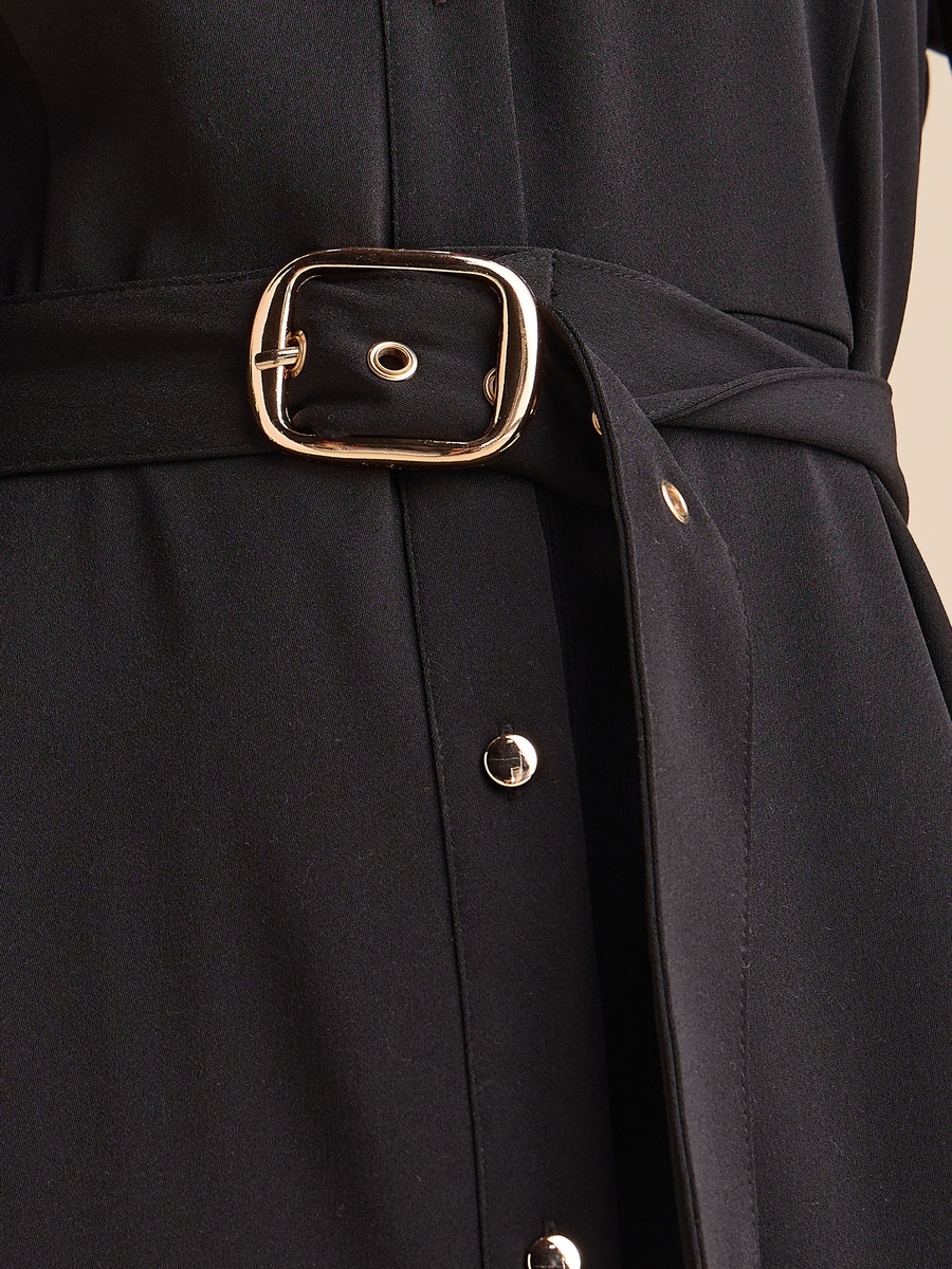 Plain Belted Shirt Dress