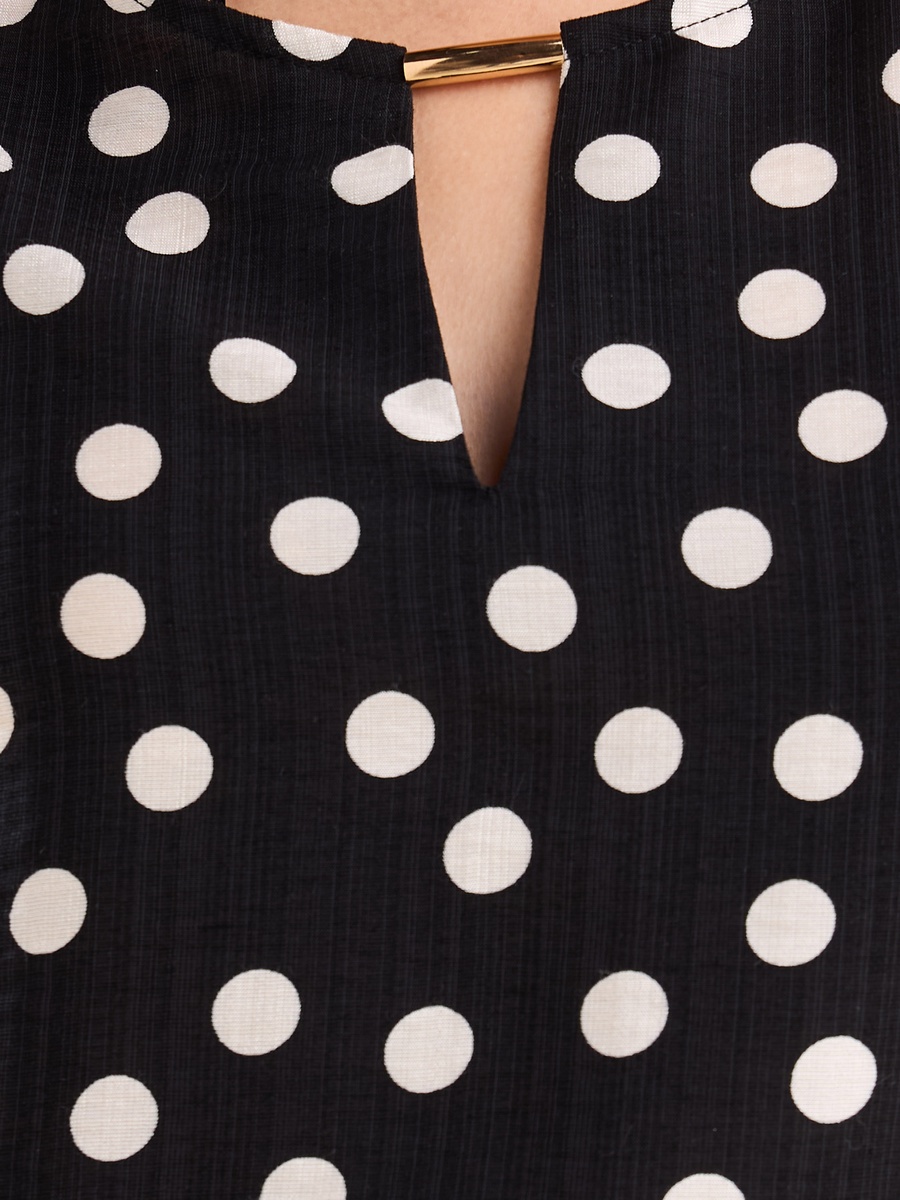 Polka Dot Print Keyhole Dress with Volume Sleeves