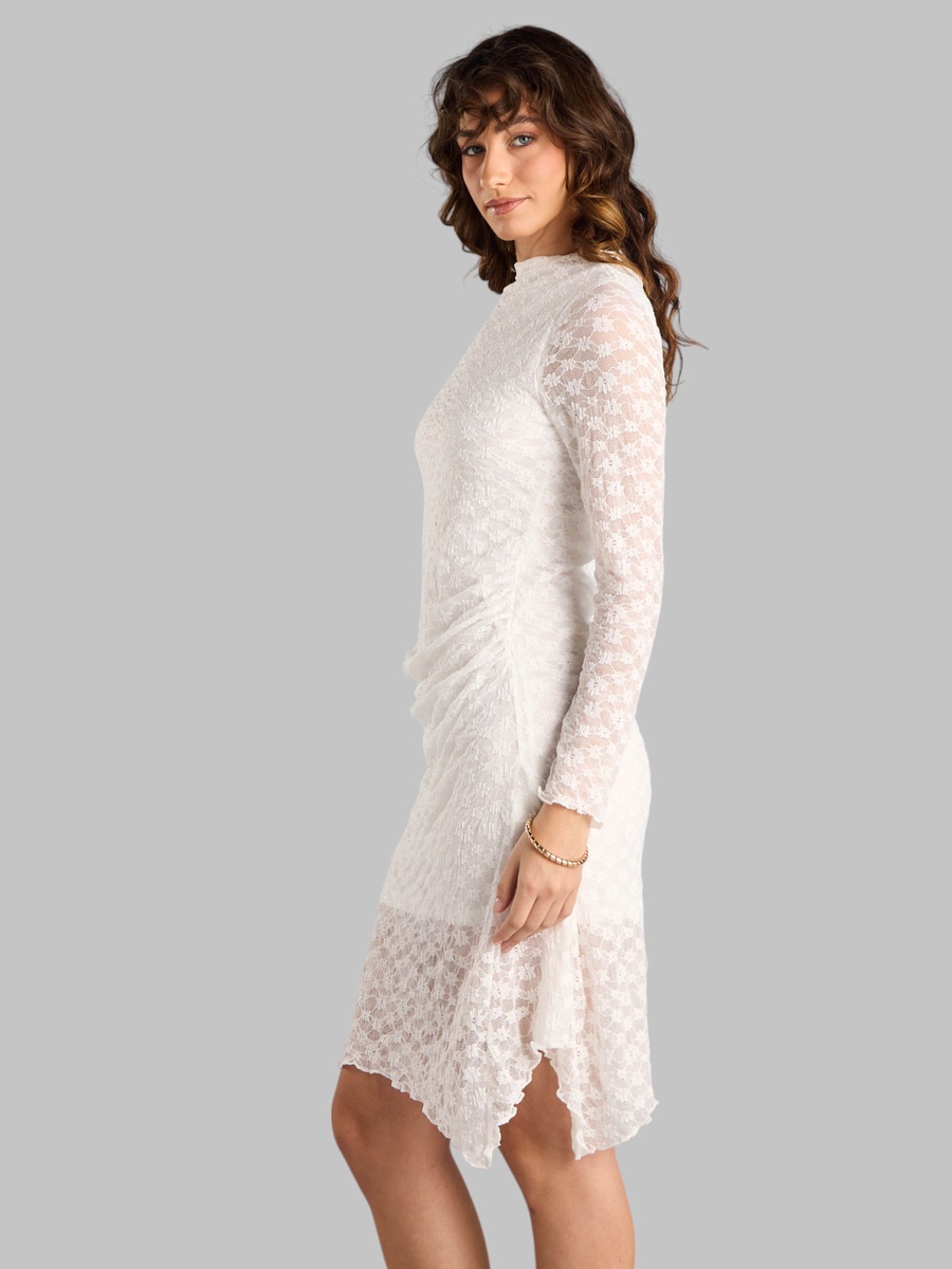 Lace Textured Dress with Asymmetrical Hemline