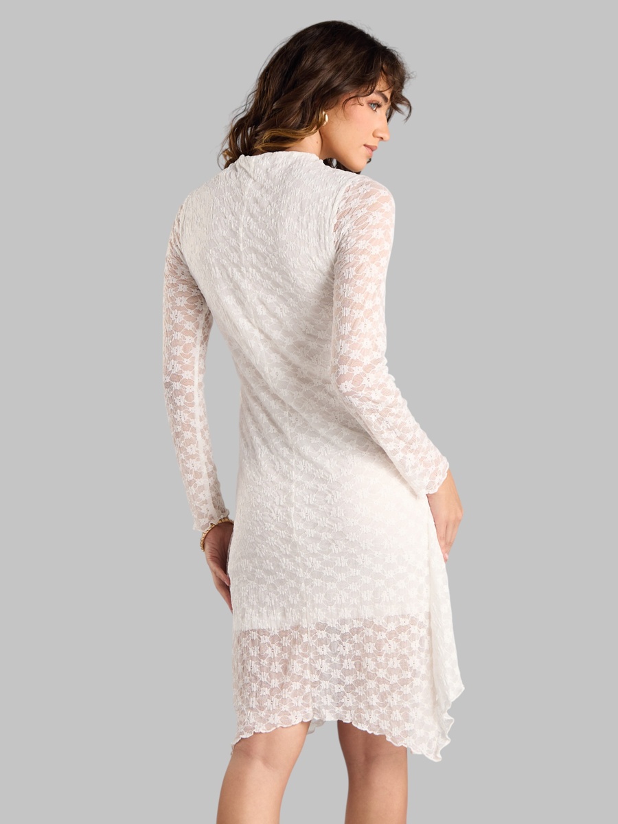 Lace Textured Dress with Asymmetrical Hemline