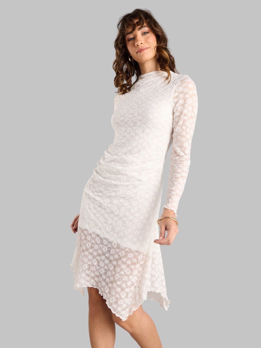 Lace Textured Dress with Asymmetrical Hemline