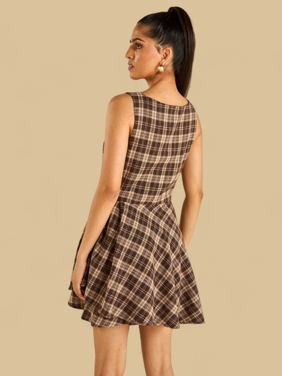 Checked Dress with Buckle Detail