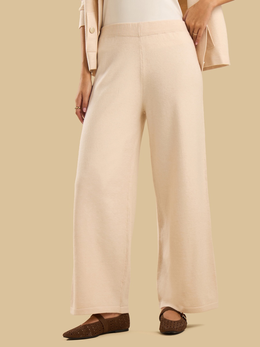 Cream Flat Knit Pants