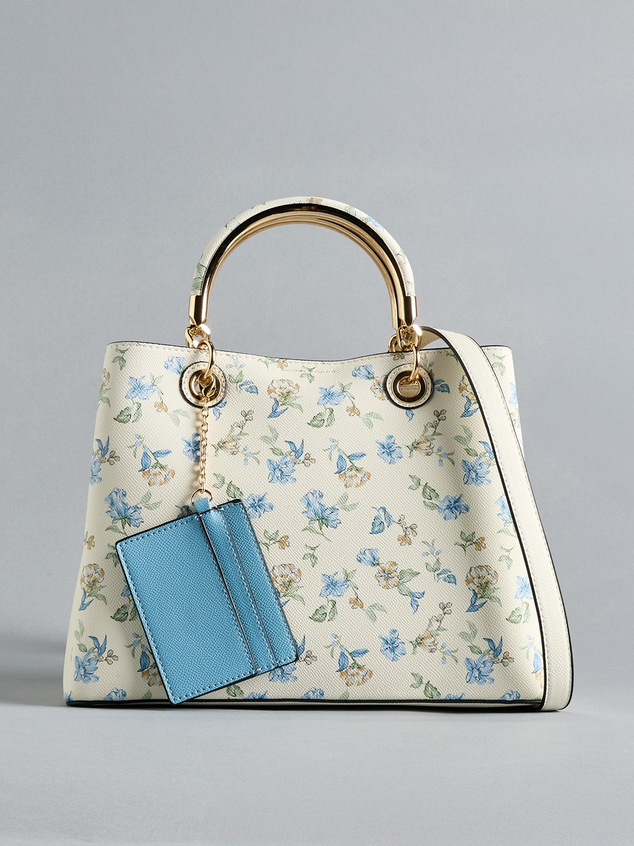 Floral Print Tote Bag with Double Handles