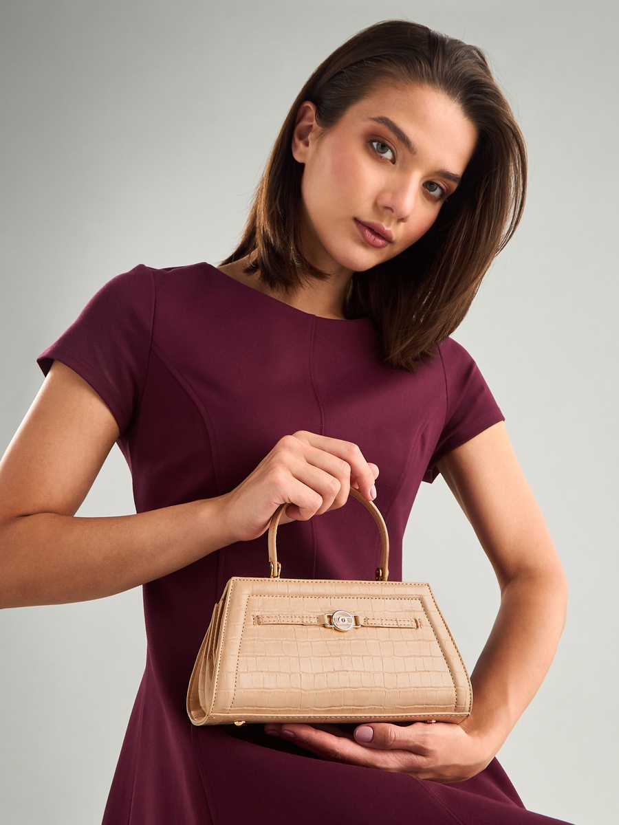 Textured Crossbody Bag with Top Handle