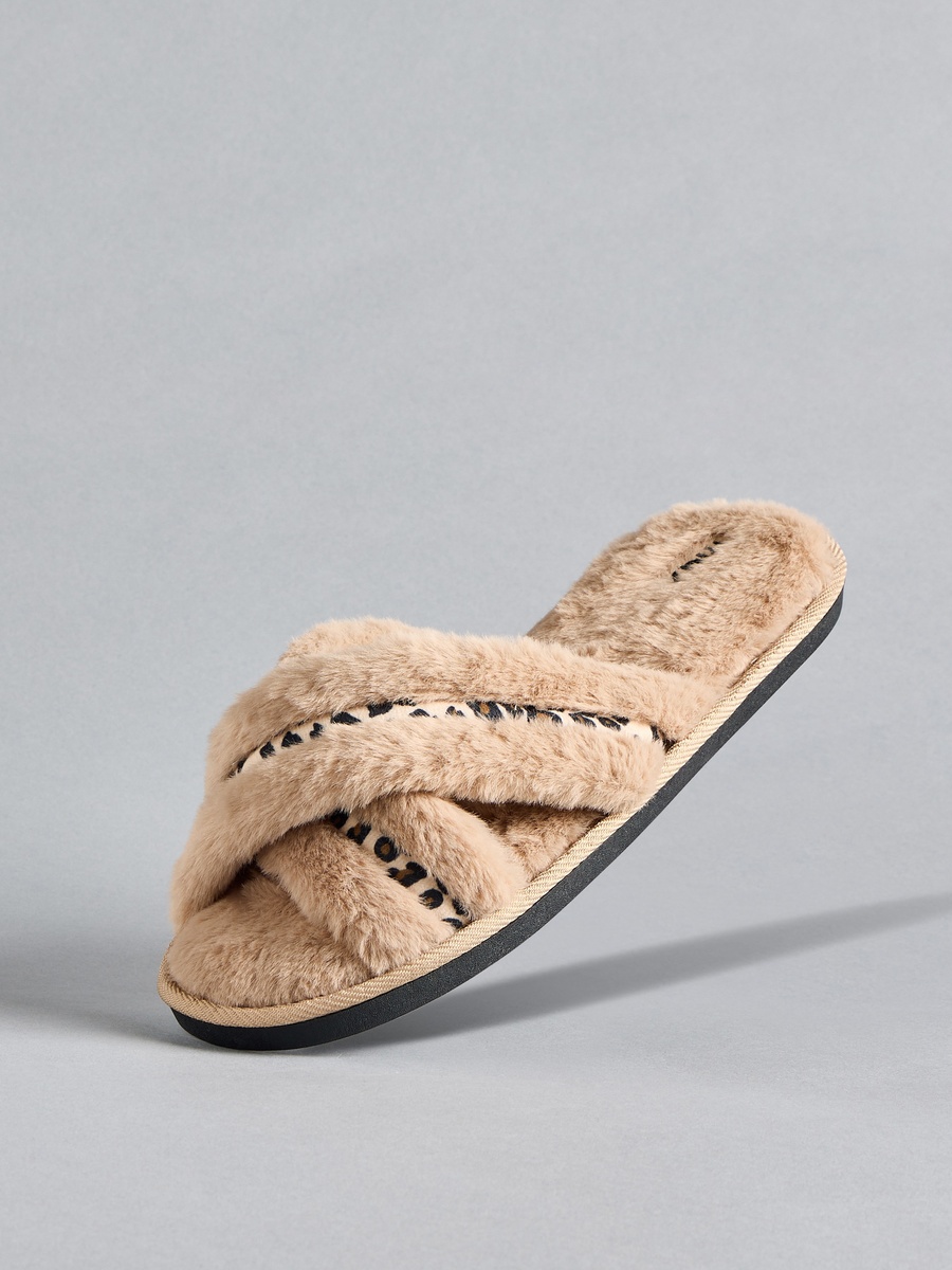 Plush Cross Strap Bedroom Slippers