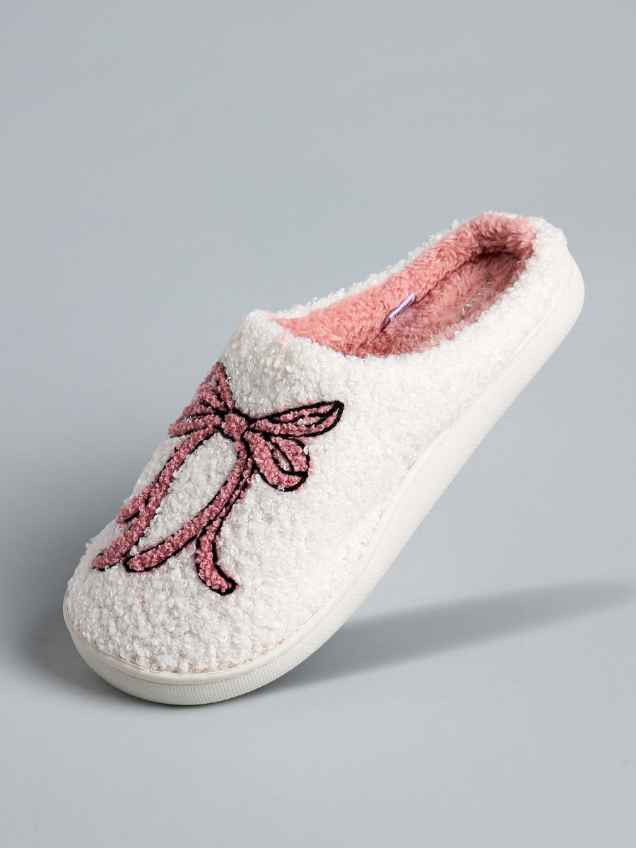 Bow Accent Plush Bedroom Slippers
