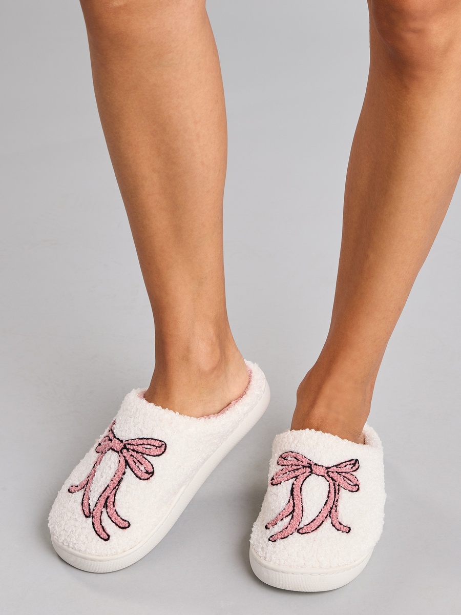Bow Accent Plush Bedroom Slippers