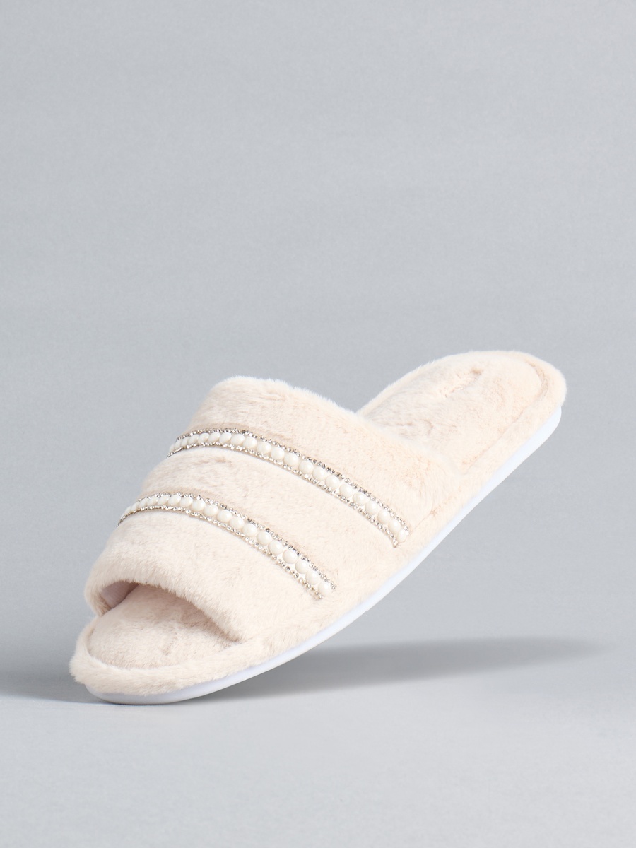Faux Fur Embellished Bedroom Slides