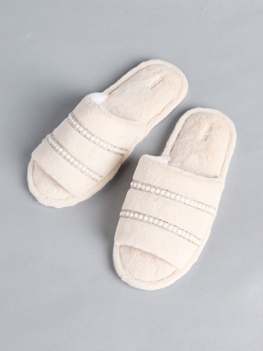 Faux Fur Embellished Bedroom Slides