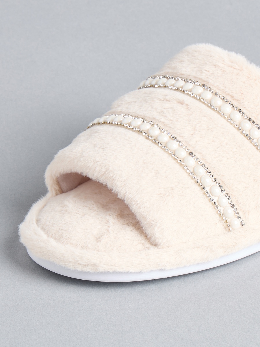 Faux Fur Embellished Bedroom Slides