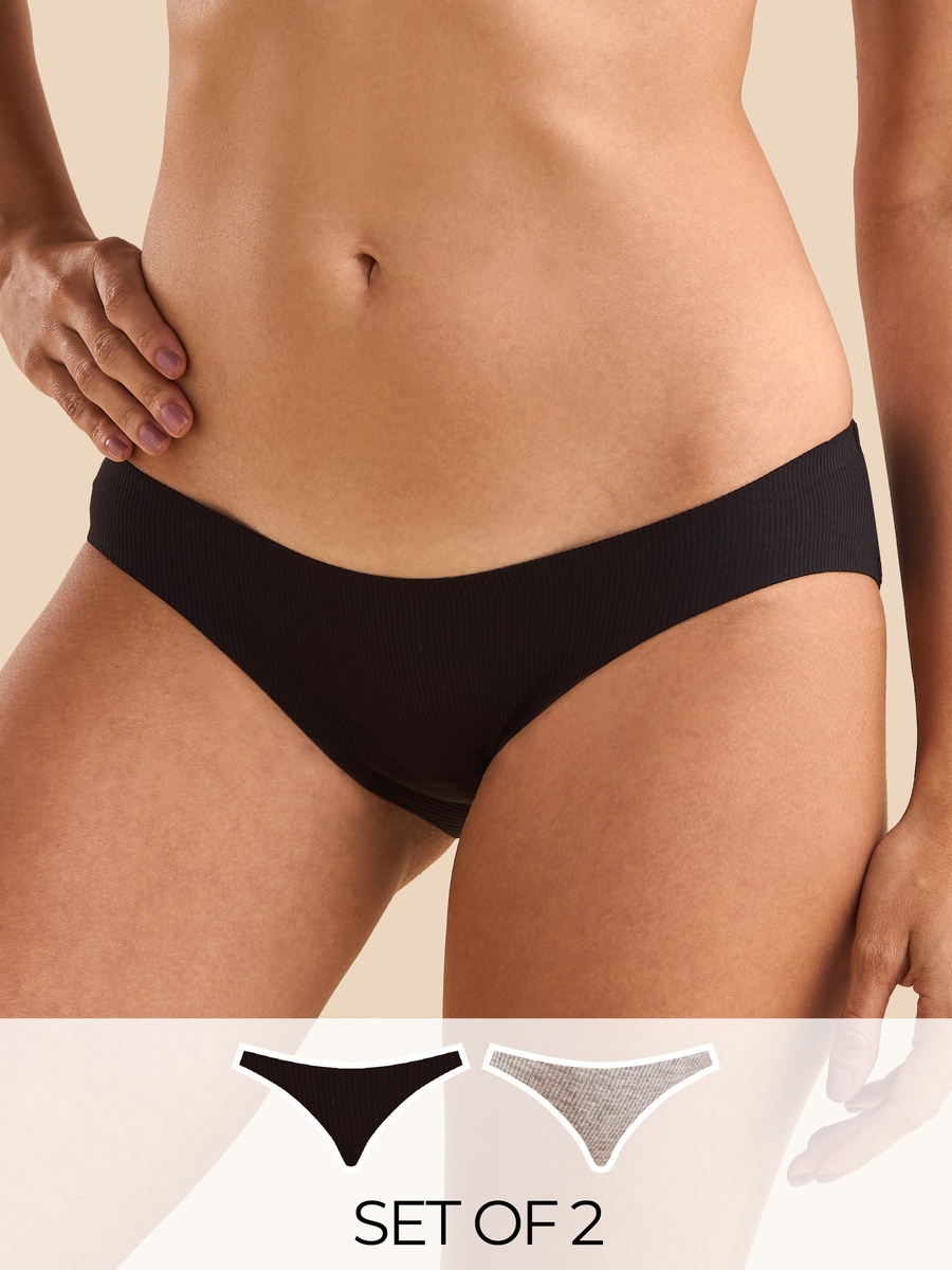 Pack of 2 - Ribbed Bonded Bikini Briefs
