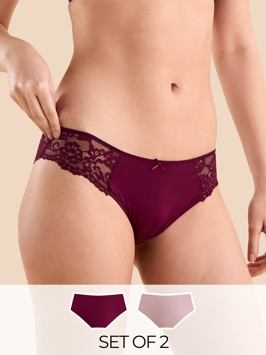 مجموعة من 2 - سروال برازيلي بتفاصيل دانتيل