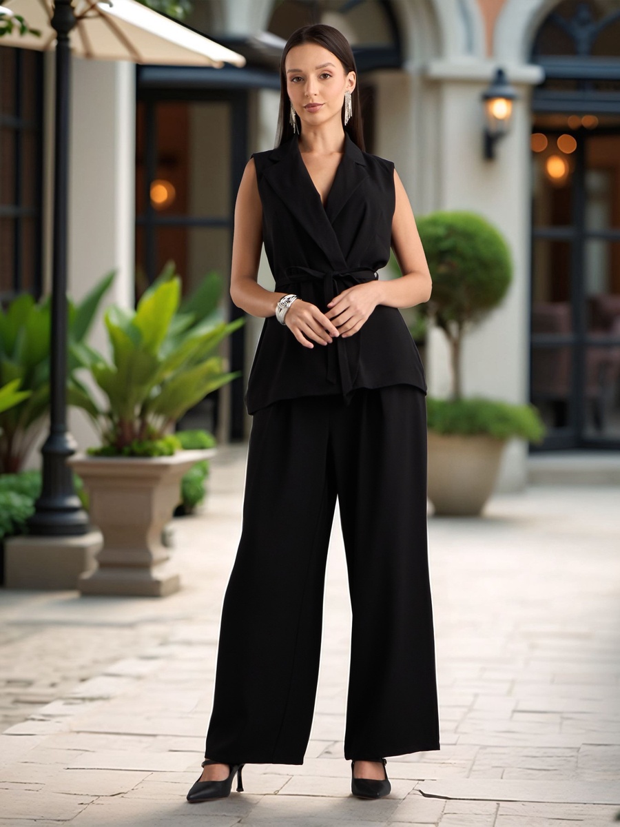Plain Sleeveless Belted Gilet