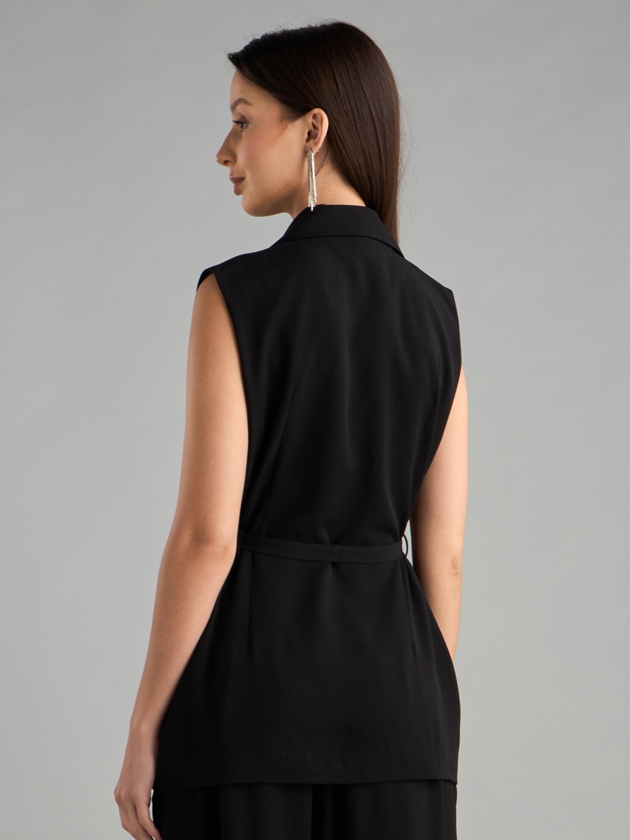 Plain Sleeveless Belted Gilet
